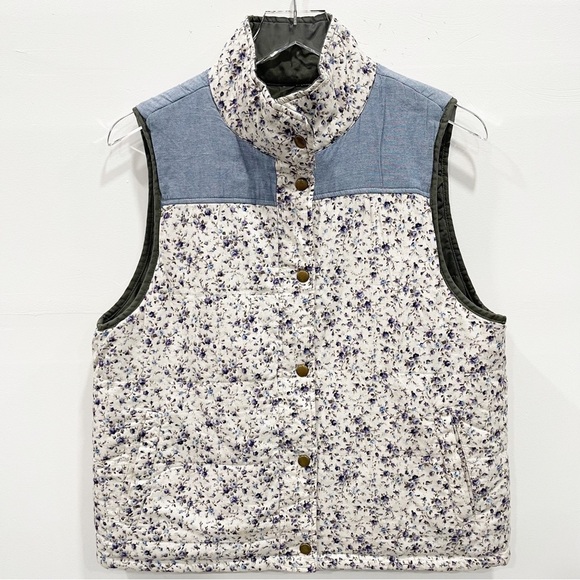 Reversible Quilted Vest Jacket Snap Button Closure Cottagecore - Picture 1 of 9